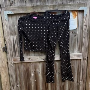 Edikted Black and White Polka Dot Flare Pants & Top Set